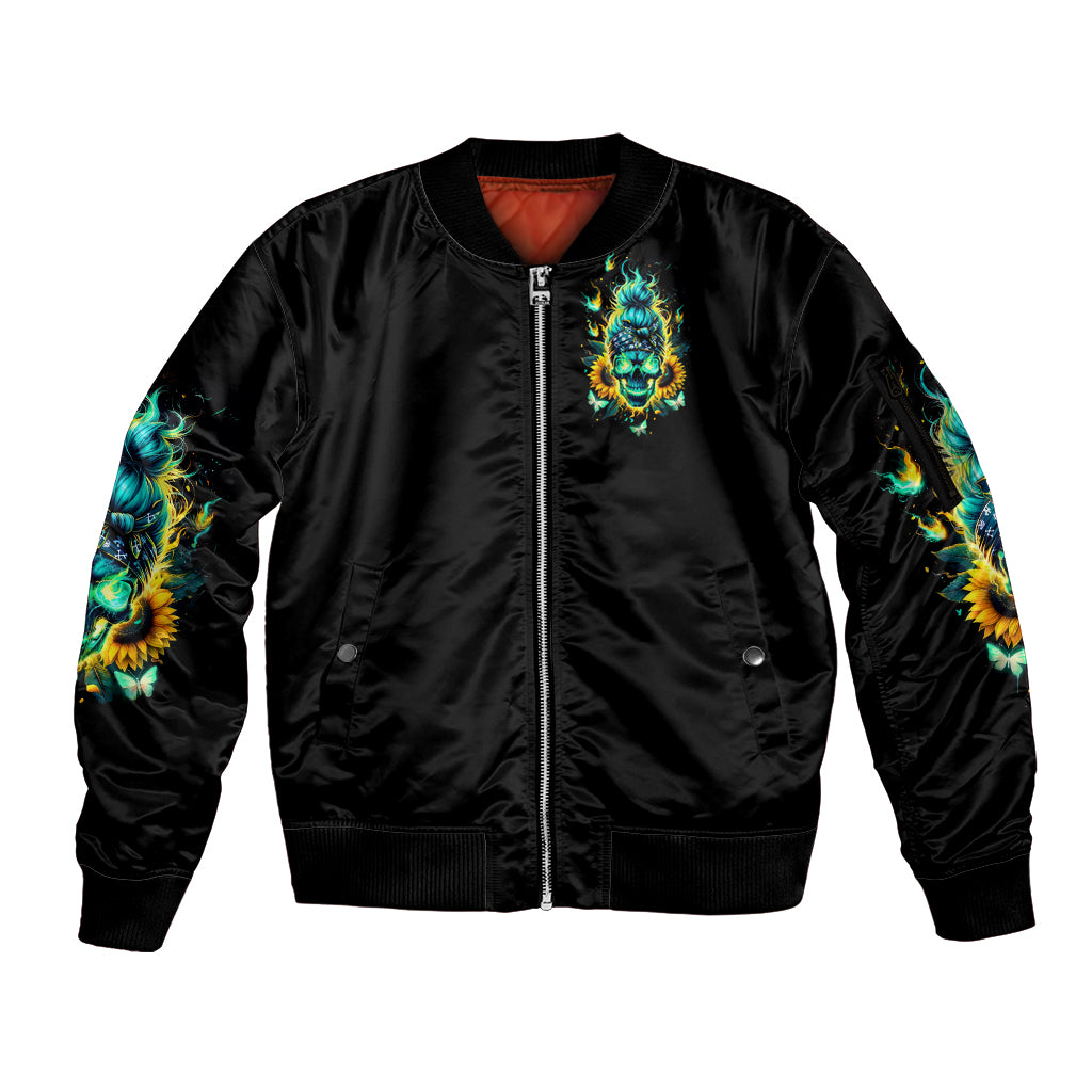 Flame Skull Sleeve Zip Bomber Jacket The Good Girl In Me Got Tired Of The Bullshit - Wonder Print Shop