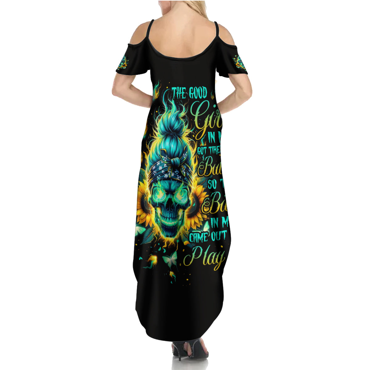 Flame Skull Summer Maxi Dress The Good Girl In Me Got Tired Of The Bullshit - Wonder Print Shop