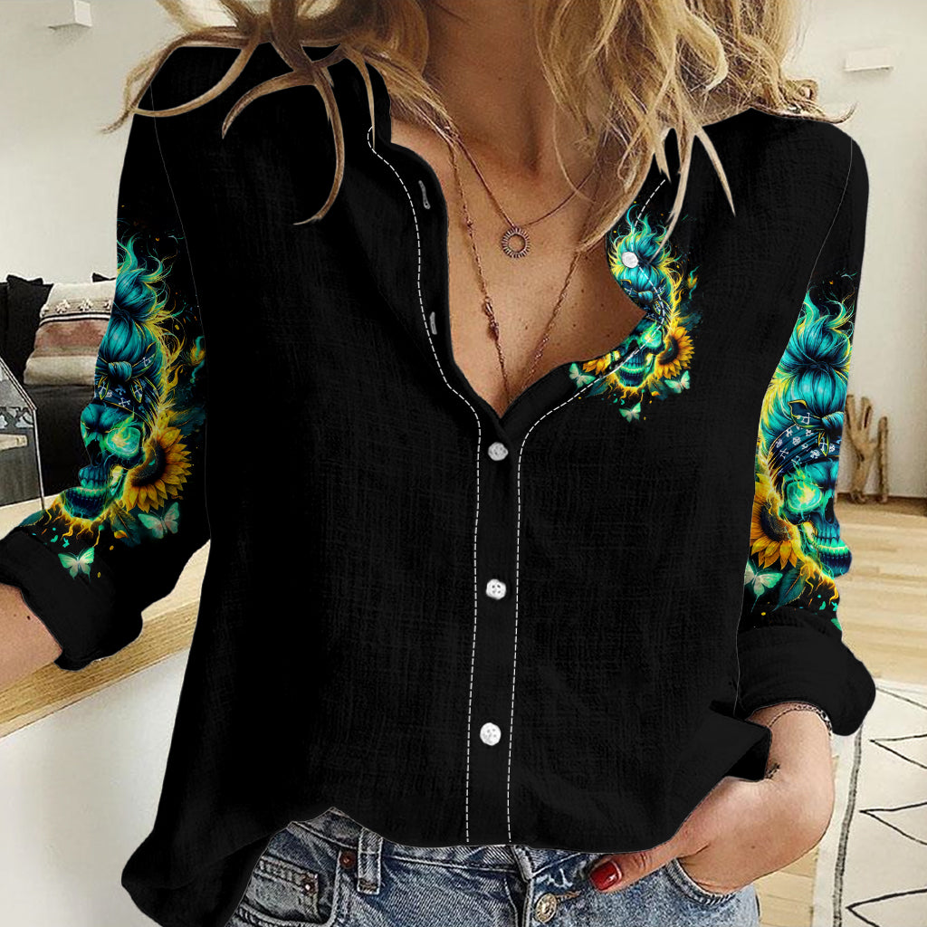 Flame Skull Women Casual Shirt The Good Girl In Me Got Tired Of The Bullshit - Wonder Print Shop