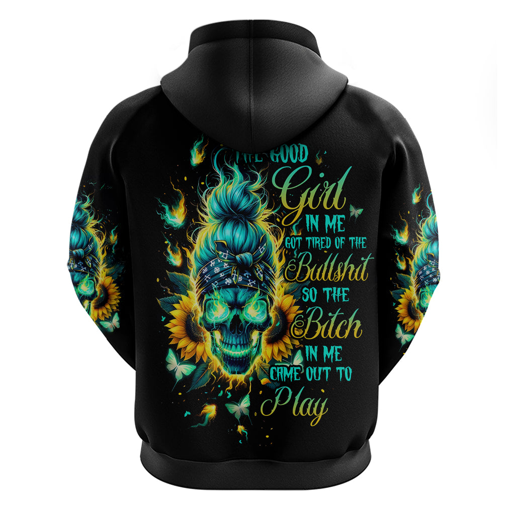 Flame Skull Zip Hoodie The Good Girl In Me Got Tired Of The Bullshit - Wonder Print Shop