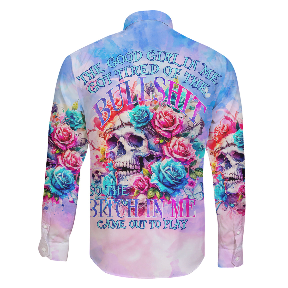 Rose Skull Family Matching Long Sleeve Bodycon Dress and Hawaiian Shirt The Good Girl In Me Got Tired Of The Bullshit - Wonder Print Shop