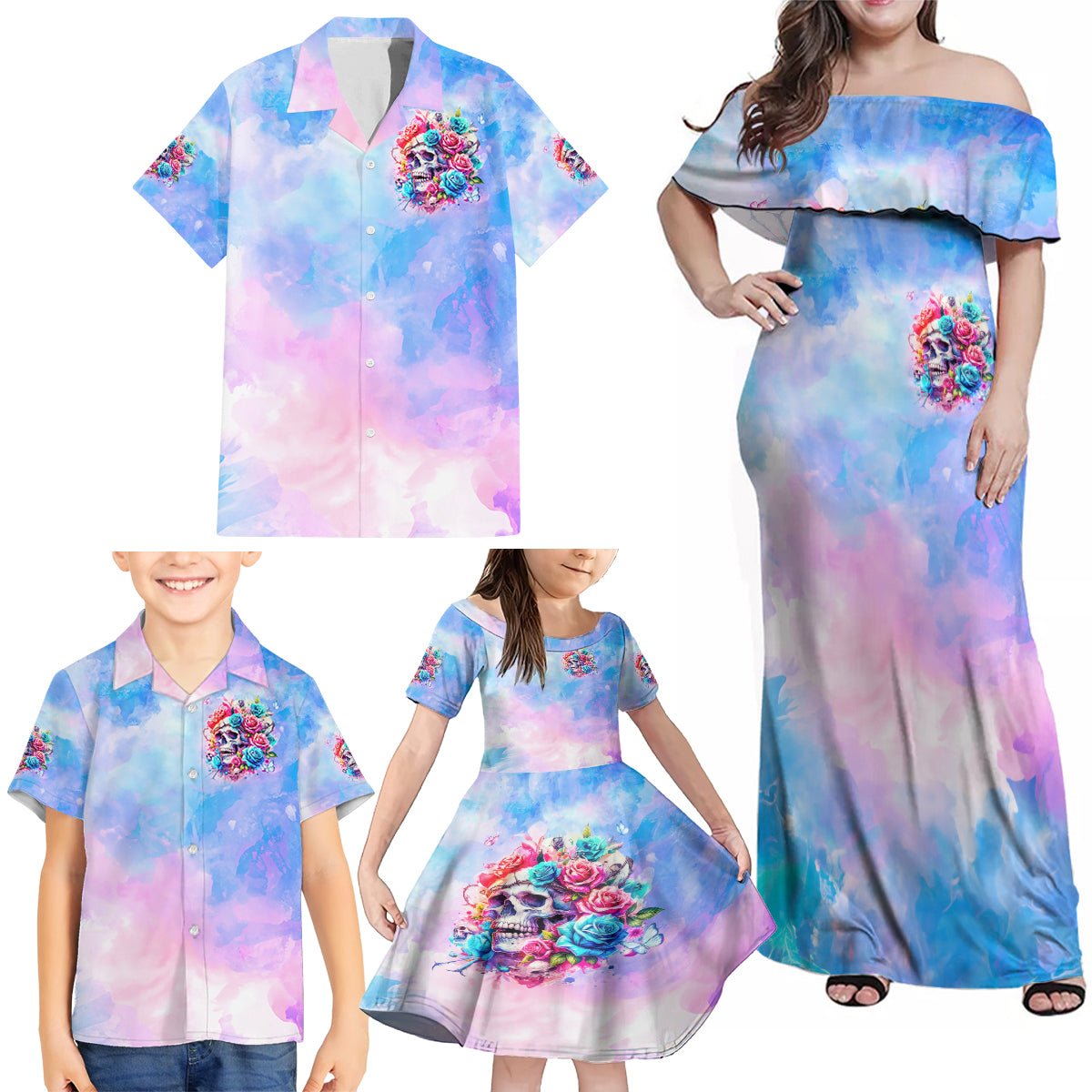 Rose Skull Family Matching Off Shoulder Maxi Dress and Hawaiian Shirt The Good Girl In Me Got Tired Of The Bullshit - Wonder Print Shop
