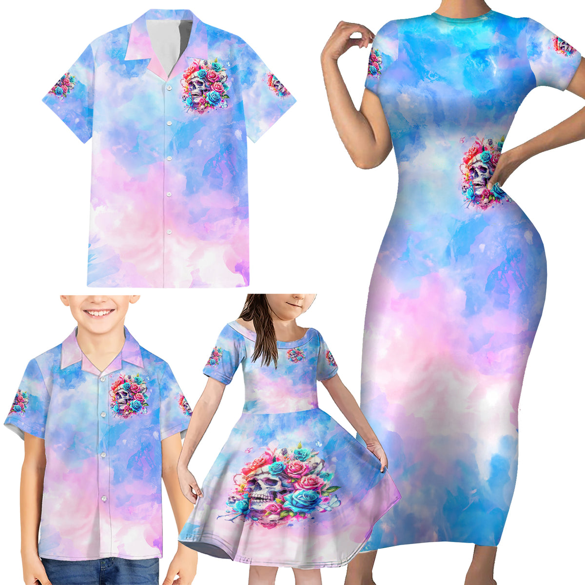 Rose Skull Family Matching Short Sleeve Bodycon Dress and Hawaiian Shirt The Good Girl In Me Got Tired Of The Bullshit - Wonder Print Shop