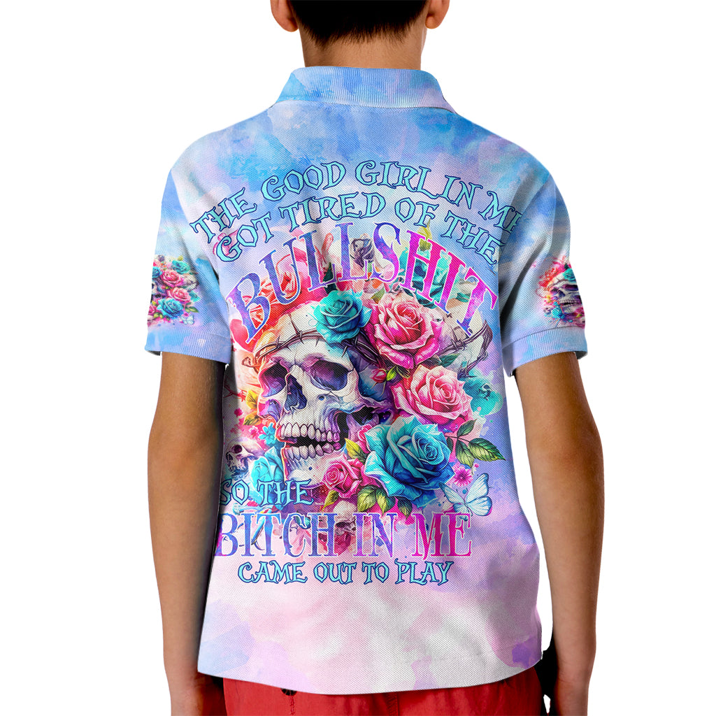 Rose Skull Kid Polo Shirt The Good Girl In Me Got Tired Of The Bullshit - Wonder Print Shop