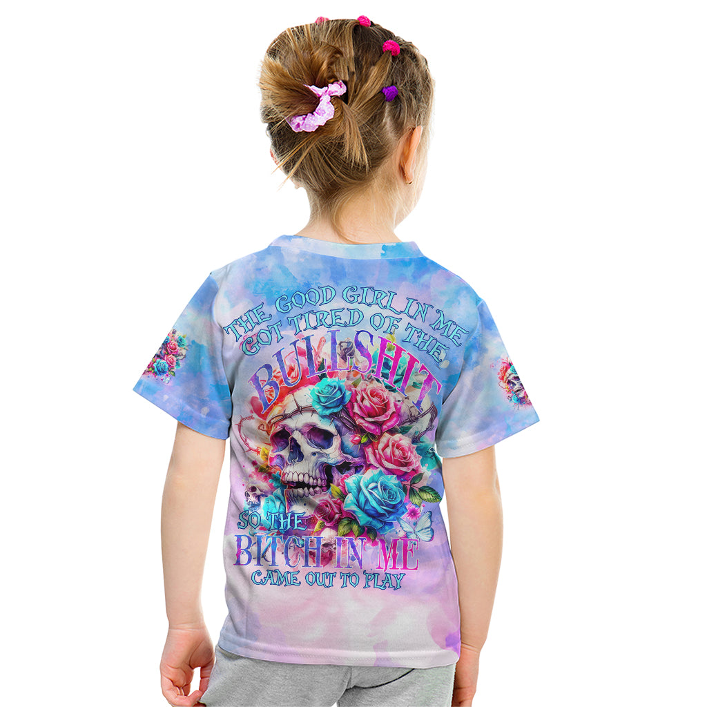 Rose Skull Kid T Shirt The Good Girl In Me Got Tired Of The Bullshit - Wonder Print Shop