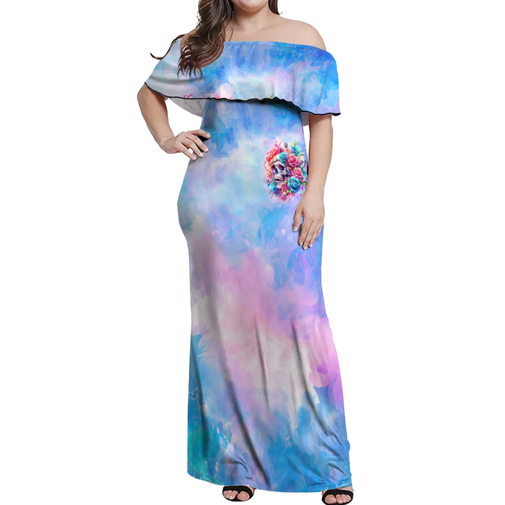 Rose Skull Off Shoulder Maxi Dress The Good Girl In Me Got Tired Of The Bullshit - Wonder Print Shop