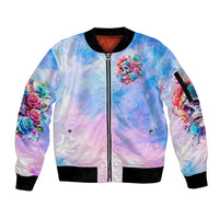 Rose Skull Sleeve Zip Bomber Jacket The Good Girl In Me Got Tired Of The Bullshit - Wonder Print Shop