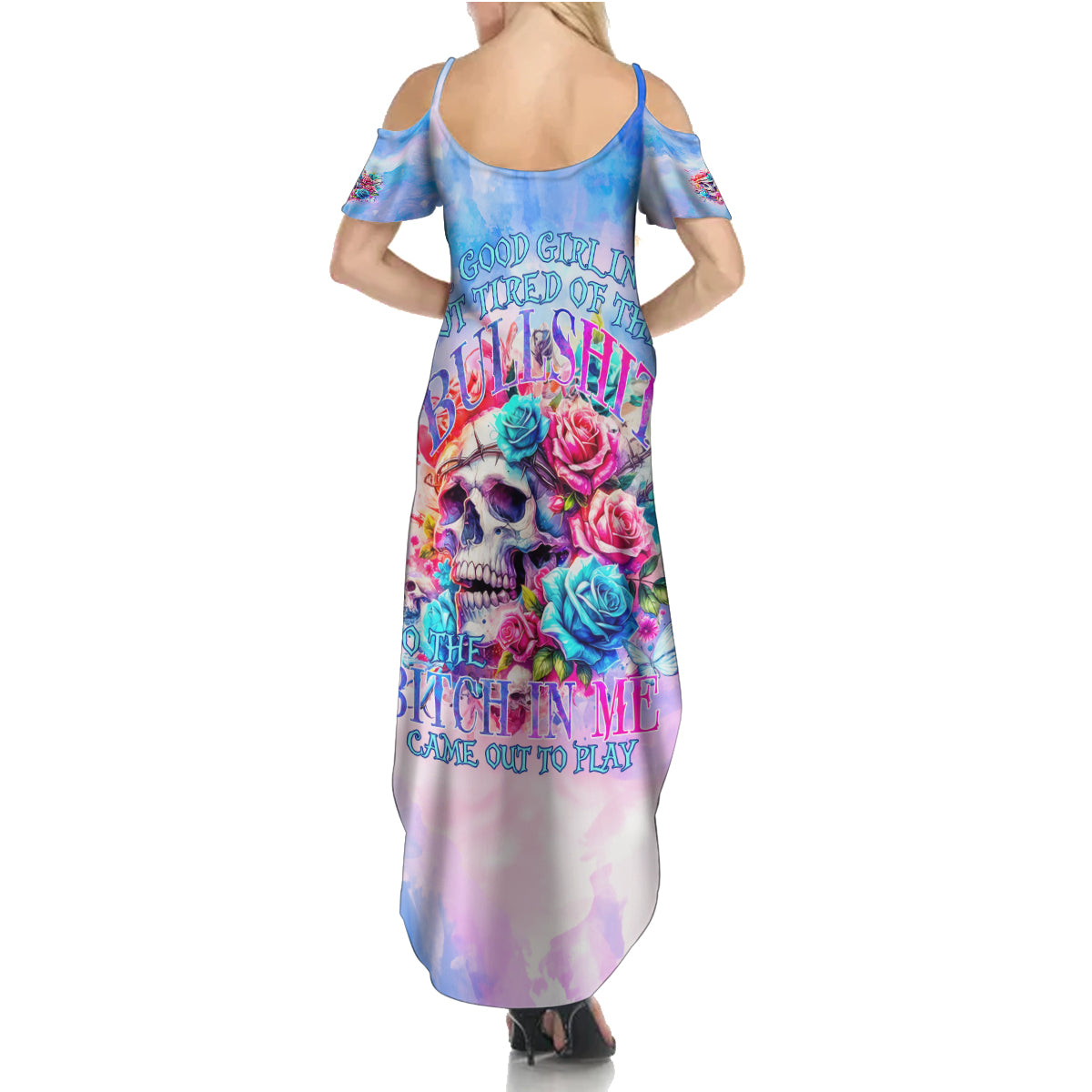 Rose Skull Summer Maxi Dress The Good Girl In Me Got Tired Of The Bullshit - Wonder Print Shop