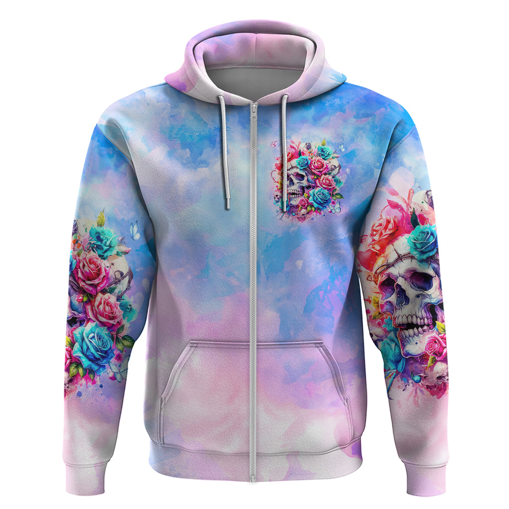 Rose Skull Zip Hoodie The Good Girl In Me Got Tired Of The Bullshit - Wonder Print Shop