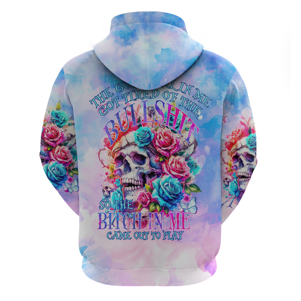 Rose Skull Zip Hoodie The Good Girl In Me Got Tired Of The Bullshit - Wonder Print Shop