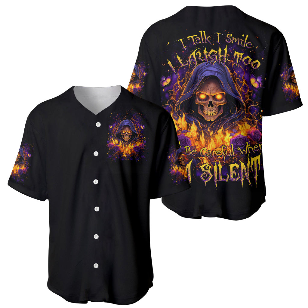 Flame Skull Baseball Jersey I Talk I Smite But Be Careful When I Silent - Wonder Print Shop