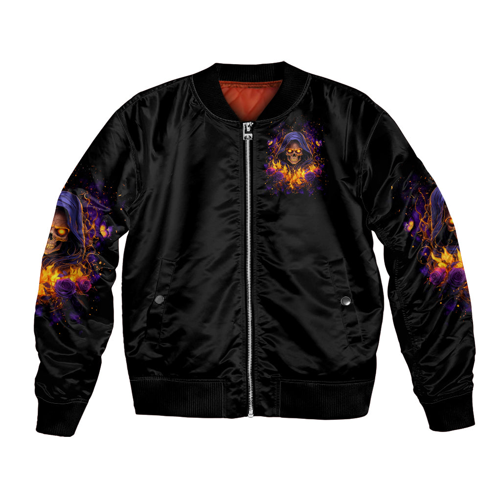 Flame Skull Bomber Jacket I Talk I Smite But Be Careful When I Silent - Wonder Print Shop