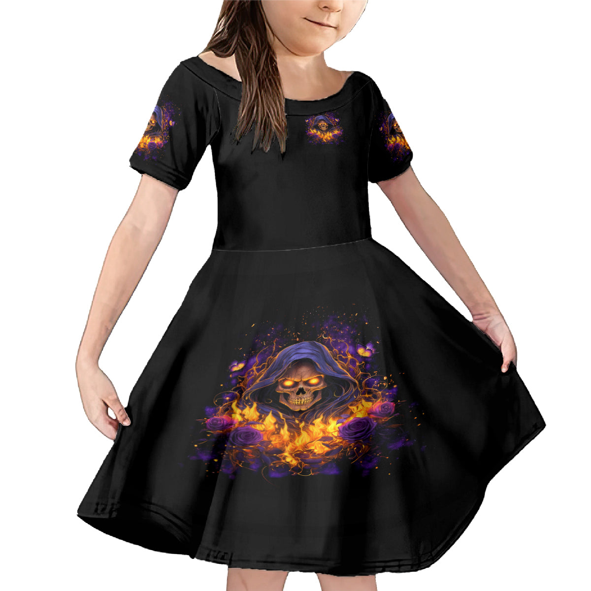 Flame Skull Family Matching Mermaid Dress and Hawaiian Shirt I Talk I Smite But Be Careful When I Silent - Wonder Print Shop