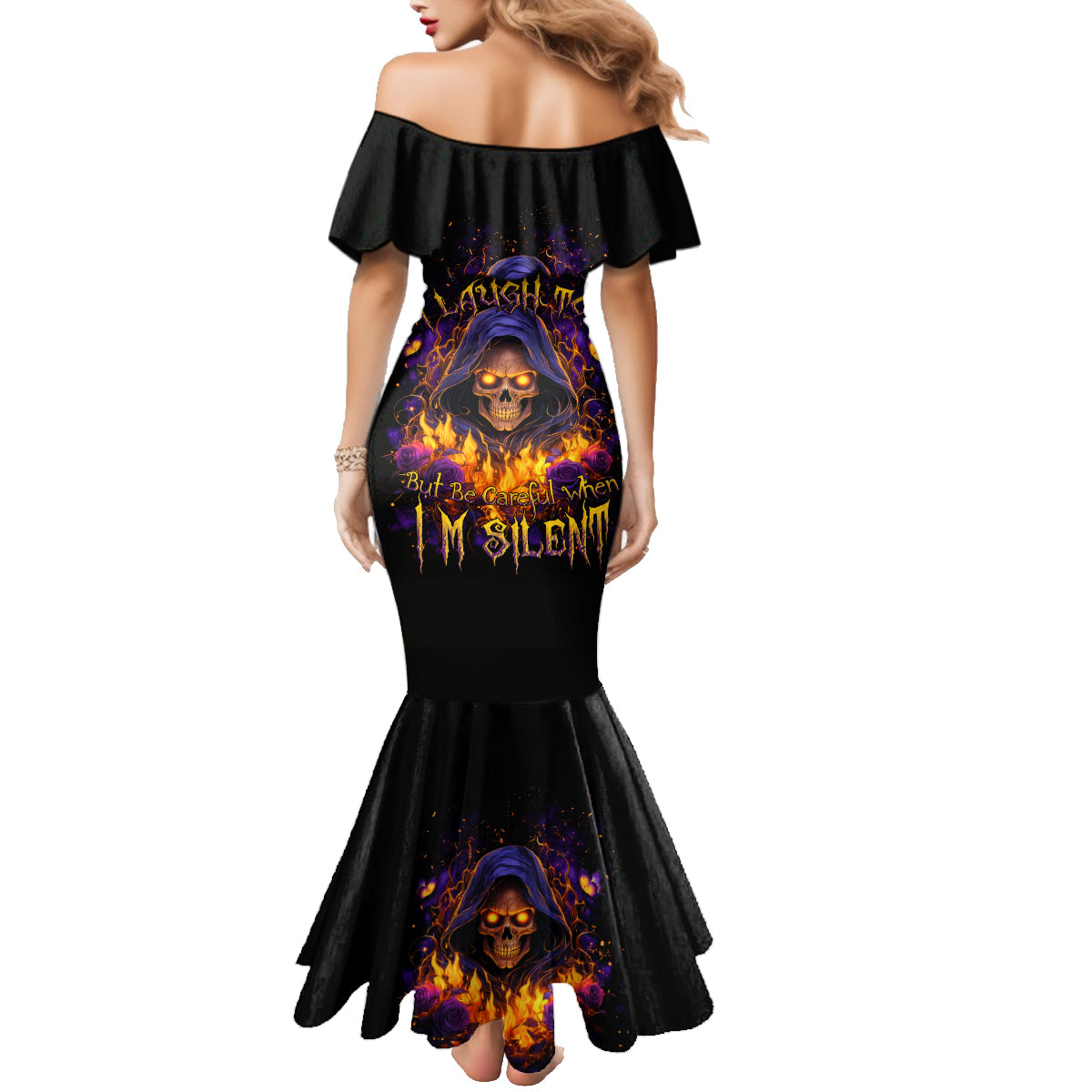 Flame Skull Family Matching Mermaid Dress and Hawaiian Shirt I Talk I Smite But Be Careful When I Silent - Wonder Print Shop