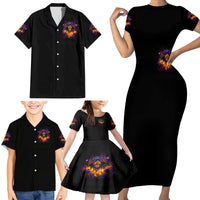 Flame Skull Family Matching Short Sleeve Bodycon Dress and Hawaiian Shirt I Talk I Smite But Be Careful When I Silent - Wonder Print Shop
