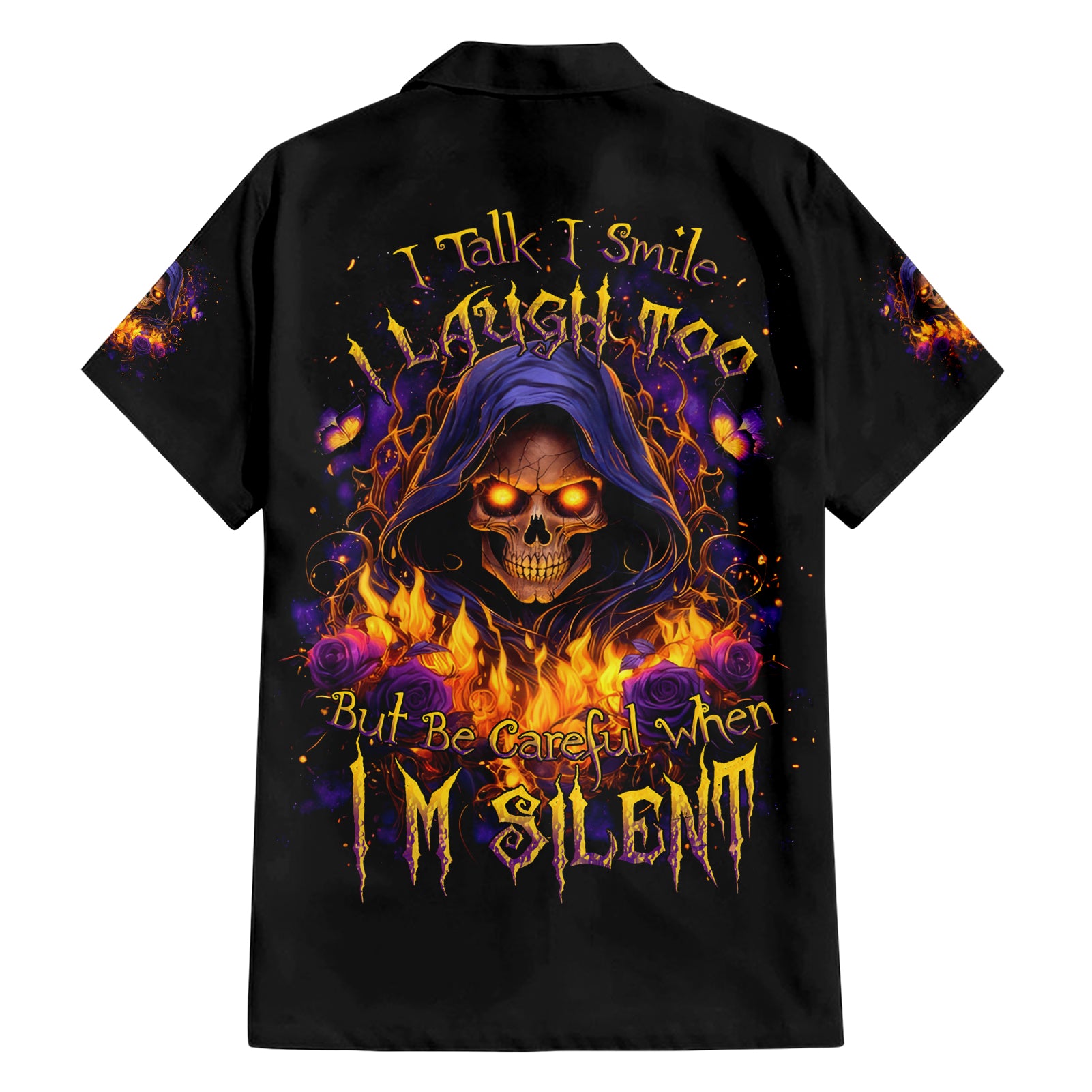 Flame Skull Hawaiian Shirt I Talk I Smite But Be Careful When I Silent - Wonder Print Shop