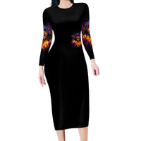 Flame Skull Long Sleeve Bodycon Dress I Talk I Smite But Be Careful When I Silent - Wonder Print Shop