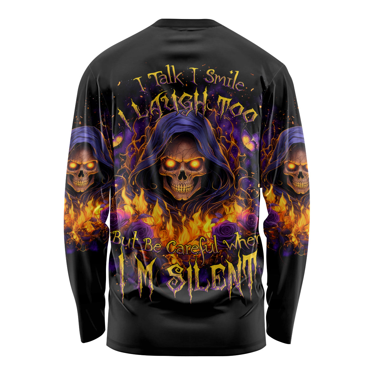 Flame Skull Long Sleeve Shirt I Talk I Smite But Be Careful When I Silent - Wonder Print Shop