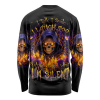 Flame Skull Long Sleeve Shirt I Talk I Smite But Be Careful When I Silent - Wonder Print Shop