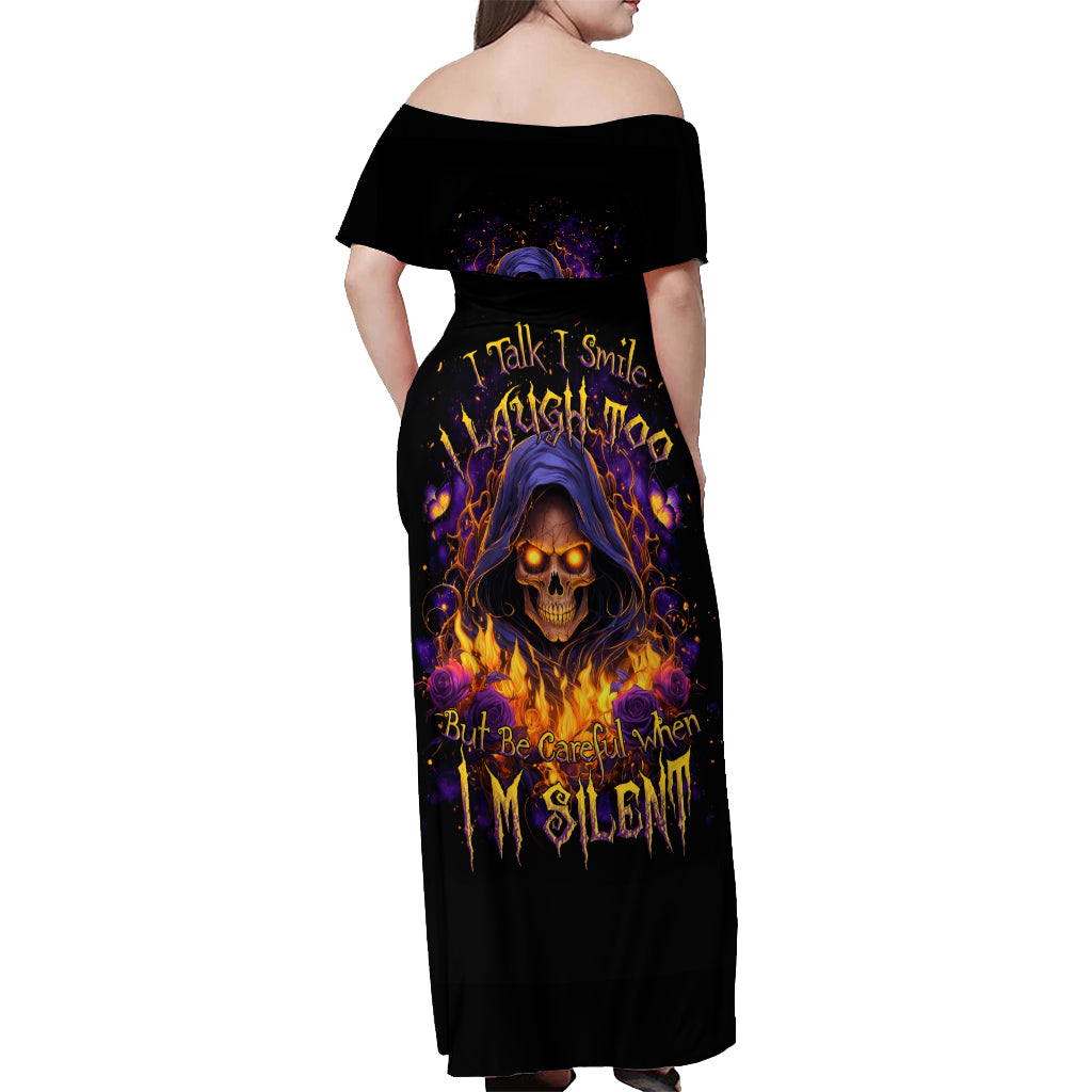 Flame Skull Off Shoulder Maxi Dress I Talk I Smite But Be Careful When I Silent - Wonder Print Shop
