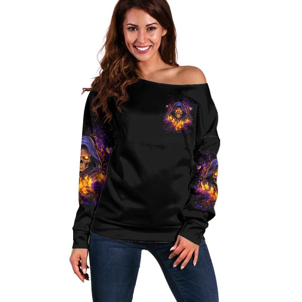 Flame Skull Off Shoulder Sweater I Talk I Smite But Be Careful When I Silent - Wonder Print Shop