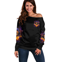 Flame Skull Off Shoulder Sweater I Talk I Smite But Be Careful When I Silent - Wonder Print Shop