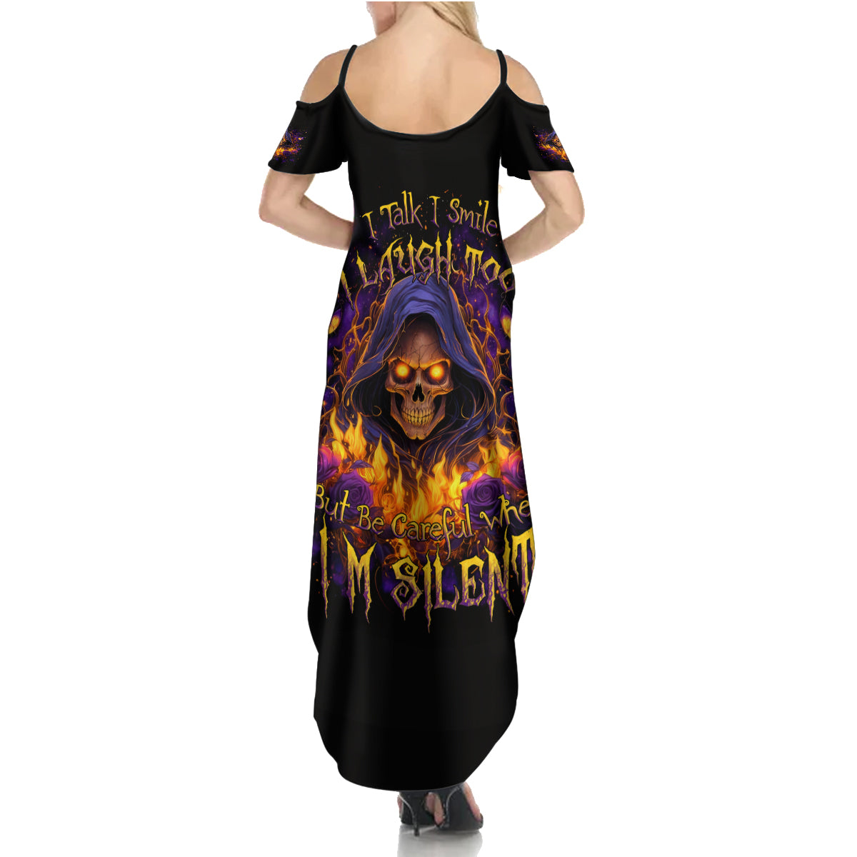 Flame Skull Summer Maxi Dress I Talk I Smite But Be Careful When I Silent - Wonder Print Shop