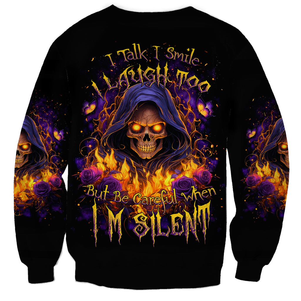 Flame Skull Sweatshirt I Talk I Smite But Be Careful When I Silent - Wonder Print Shop