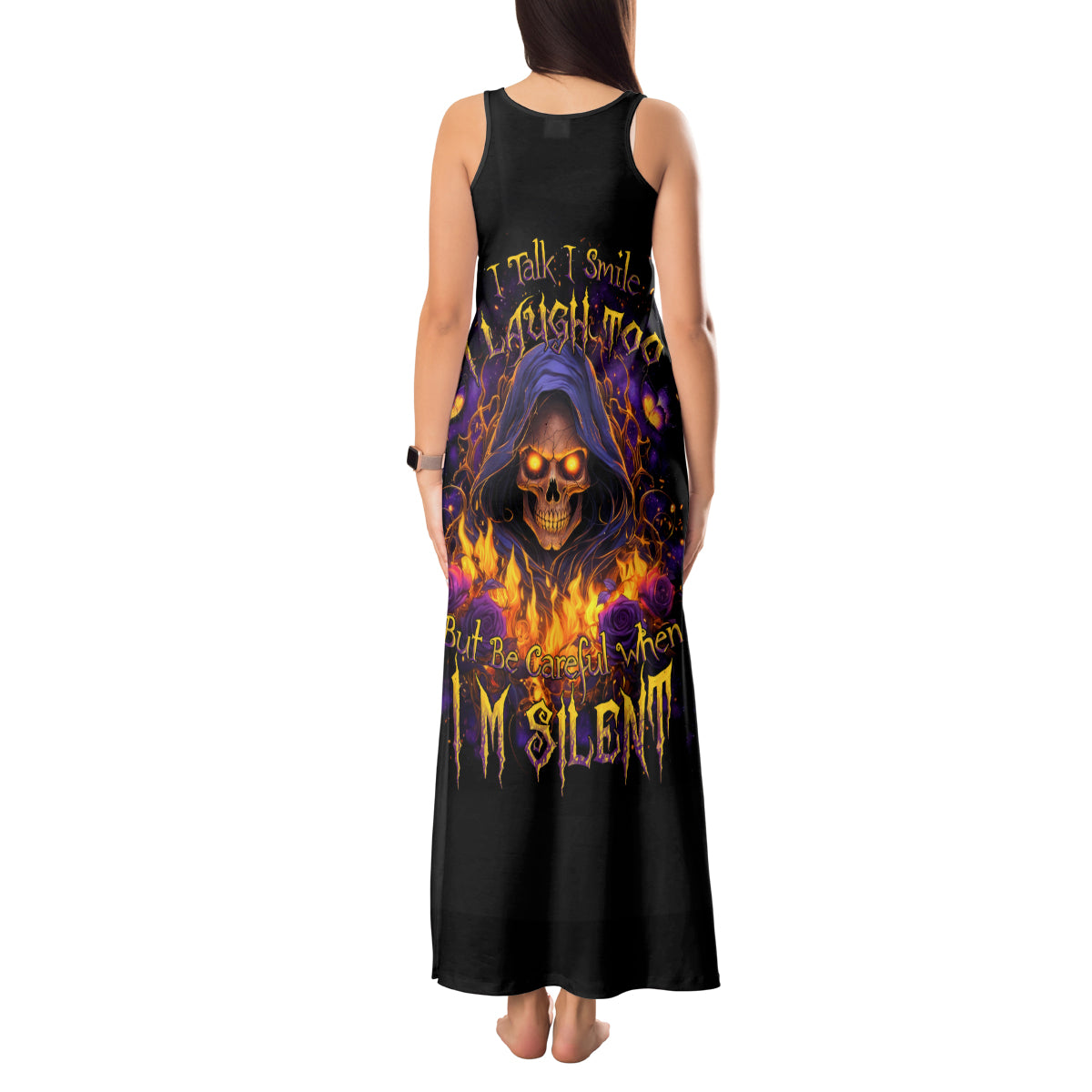 Flame Skull Tank Maxi Dress I Talk I Smite But Be Careful When I Silent - Wonder Print Shop