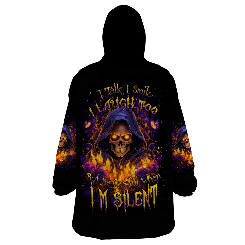 Flame Skull Wearable Blanket Hoodie I Talk I Smite But Be Careful When I Silent - Wonder Print Shop