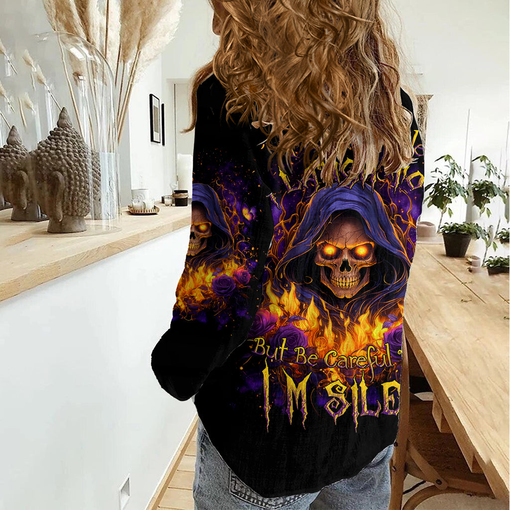 Flame Skull Women Casual Shirt I Talk I Smite But Be Careful When I Silent - Wonder Print Shop