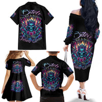 Queen Skull Family Matching Off Shoulder Long Sleeve Dress and Hawaiian Shirt Bitch I'm Not A Princess I'm The Fucking Queen - Wonder Print Shop