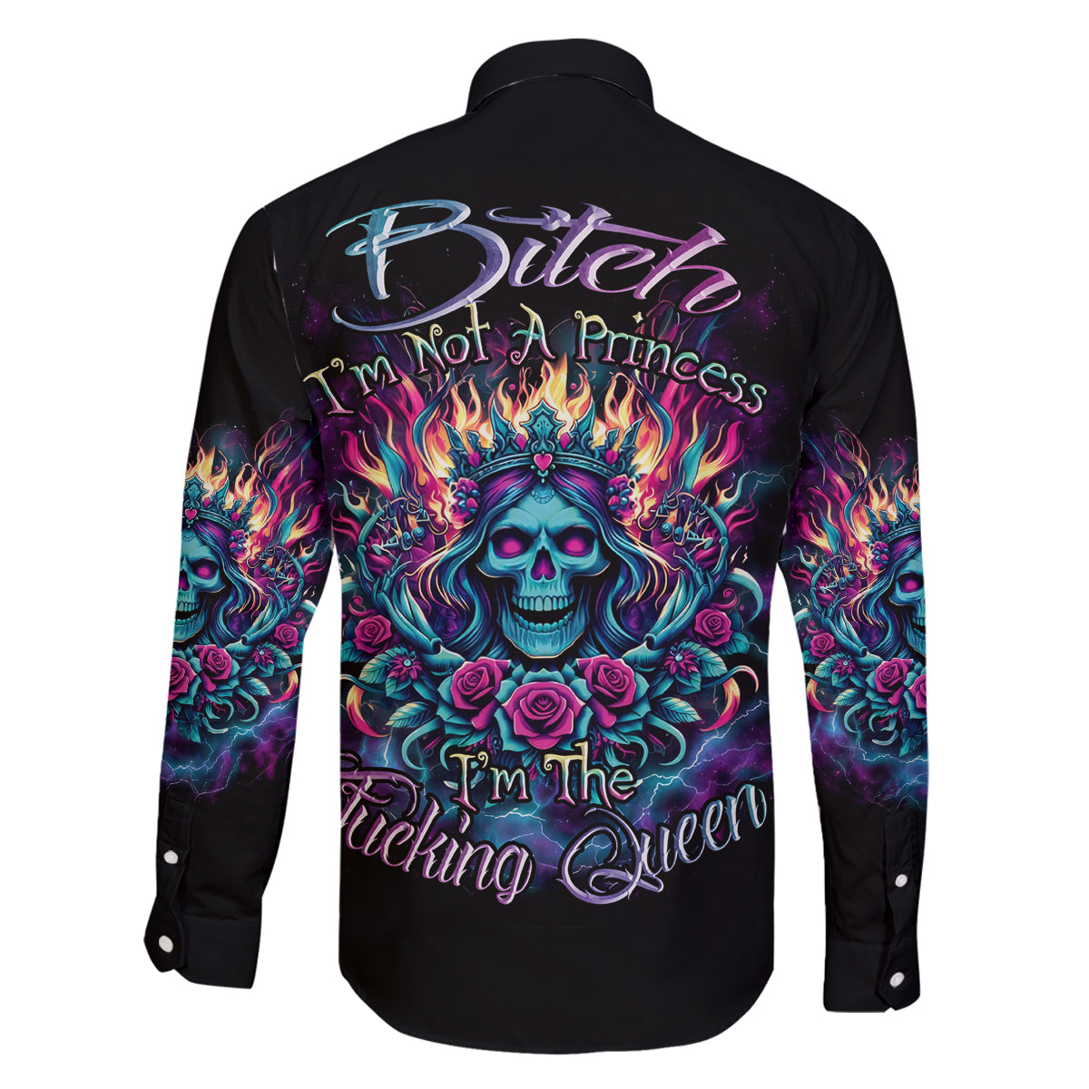 Queen Skull Family Matching Off Shoulder Short Dress and Hawaiian Shirt Bitch I'm Not A Princess I'm The Fucking Queen - Wonder Print Shop