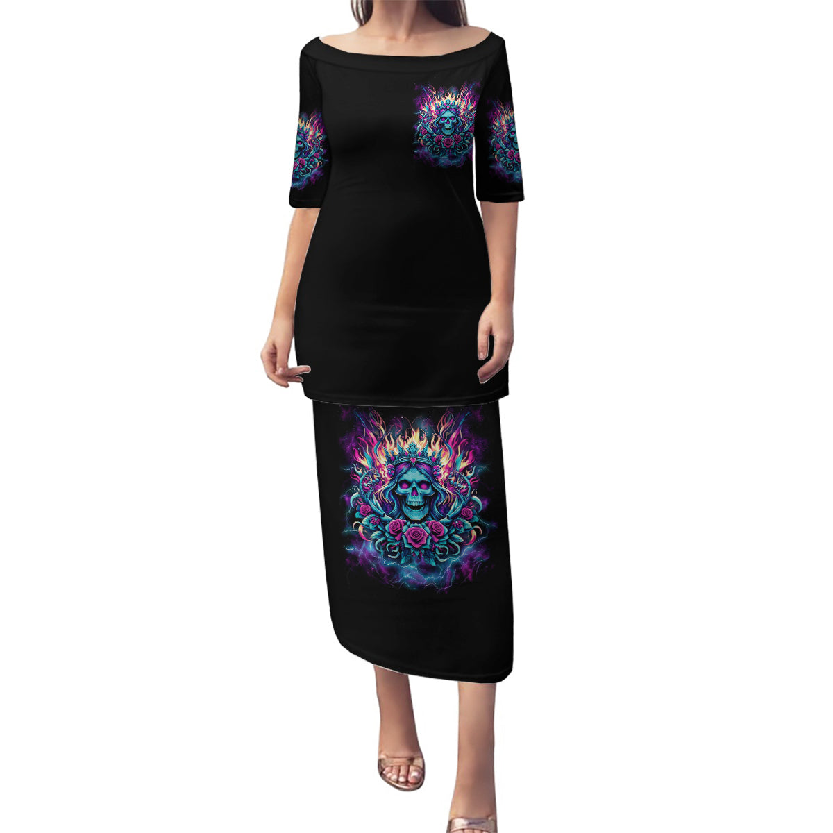 Queen Skull Family Matching Puletasi and Hawaiian Shirt Bitch I'm Not A Princess I'm The Fucking Queen - Wonder Print Shop