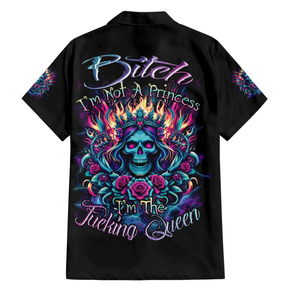 Queen Skull Family Matching Short Sleeve Bodycon Dress and Hawaiian Shirt Bitch I'm Not A Princess I'm The Fucking Queen - Wonder Print Shop