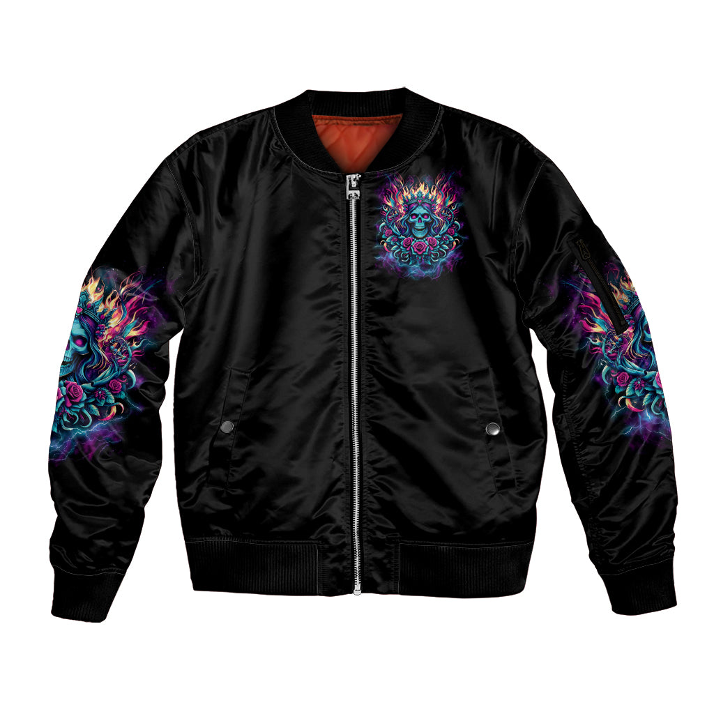 Queen Skull Sleeve Zip Bomber Jacket Bitch I'm Not A Princess I'm The Fucking Queen - Wonder Print Shop