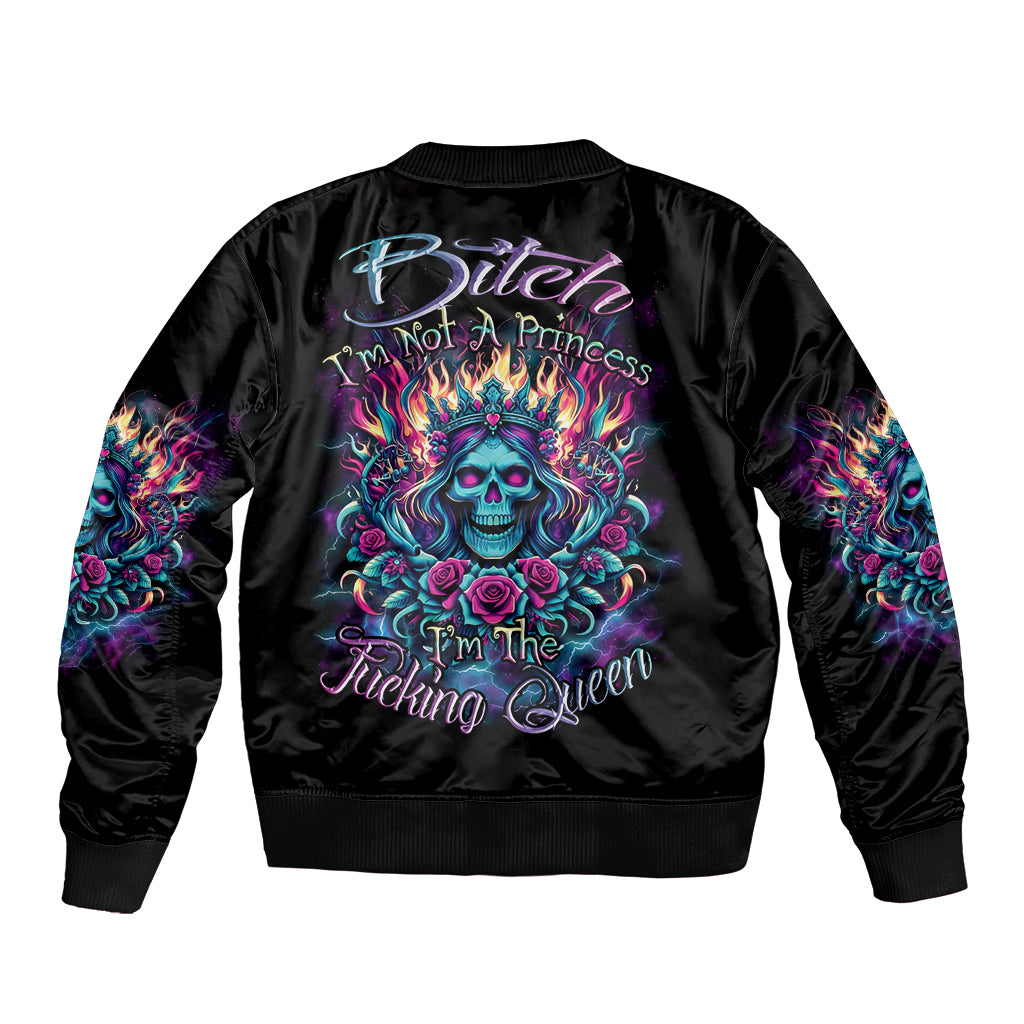 Queen Skull Sleeve Zip Bomber Jacket Bitch I'm Not A Princess I'm The Fucking Queen - Wonder Print Shop