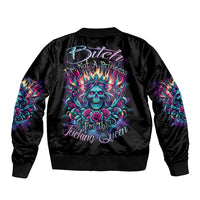 Queen Skull Sleeve Zip Bomber Jacket Bitch I'm Not A Princess I'm The Fucking Queen - Wonder Print Shop