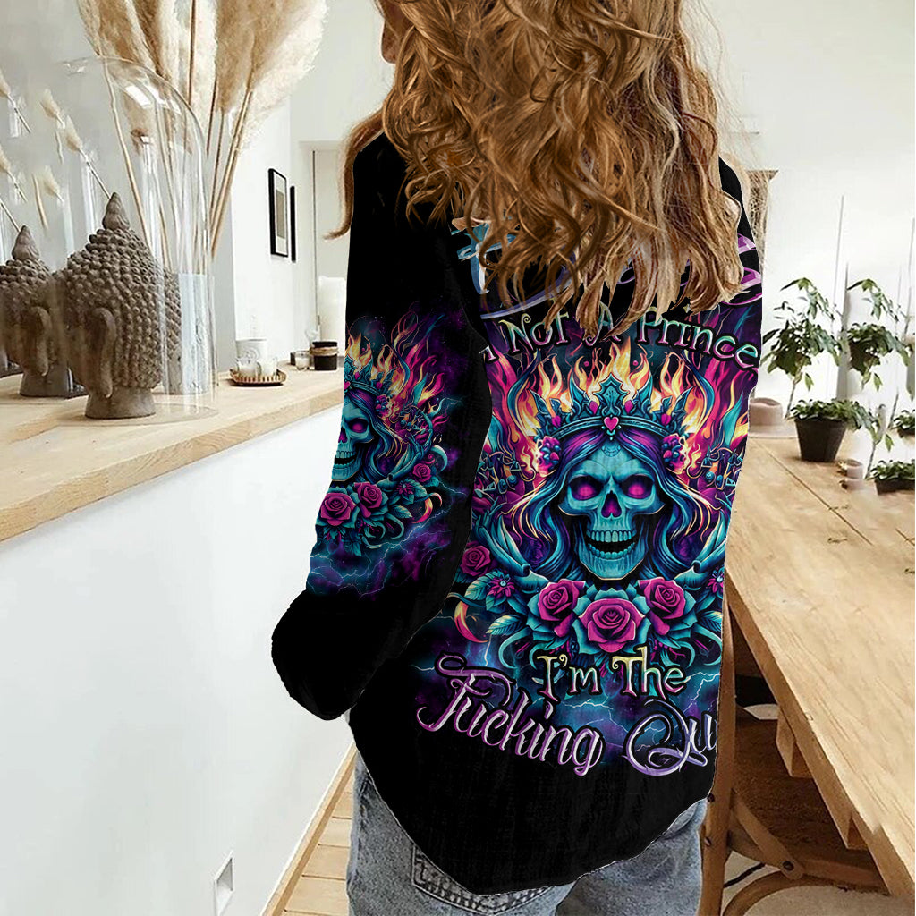 Queen Skull Women Casual Shirt Bitch I'm Not A Princess I'm The Fucking Queen - Wonder Print Shop
