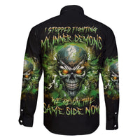 Old Skull Family Matching Off Shoulder Long Sleeve Dress and Hawaiian Shirt I Stopped Fighting My Inner Demons We On The Same Side Now - Wonder Print Shop