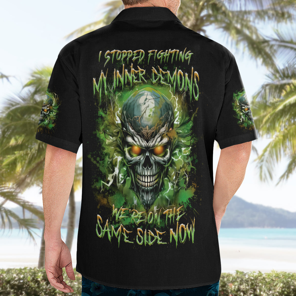 Old Skull Hawaiian Shirt I Stopped Fighting My Inner Demons We On The Same Side Now - Wonder Print Shop