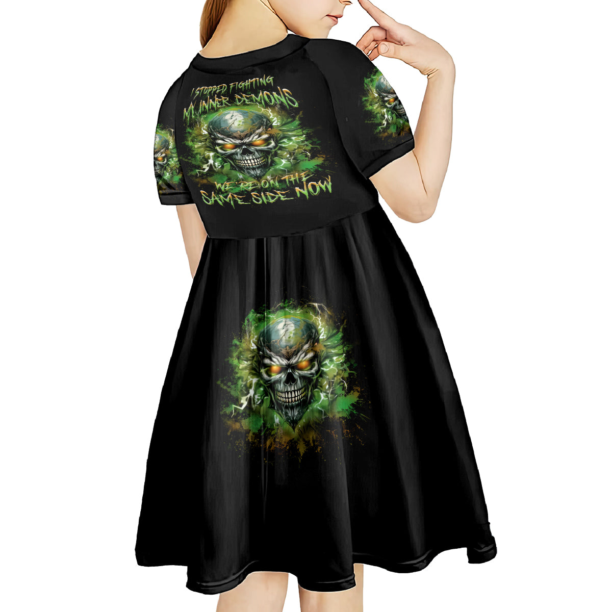 Old Skull Kid Short Sleeve Dress I Stopped Fighting My Inner Demons We On The Same Side Now - Wonder Print Shop