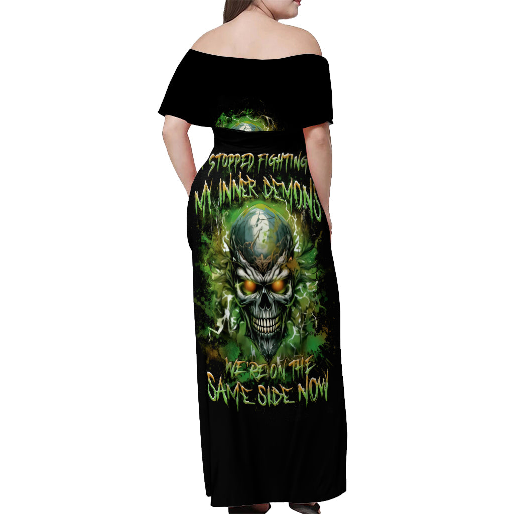 Old Skull Off Shoulder Maxi Dress I Stopped Fighting My Inner Demons We On The Same Side Now - Wonder Print Shop