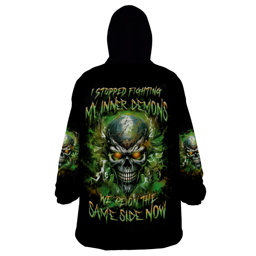 Old Skull Wearable Blanket Hoodie I Stopped Fighting My Inner Demons We On The Same Side Now - Wonder Print Shop
