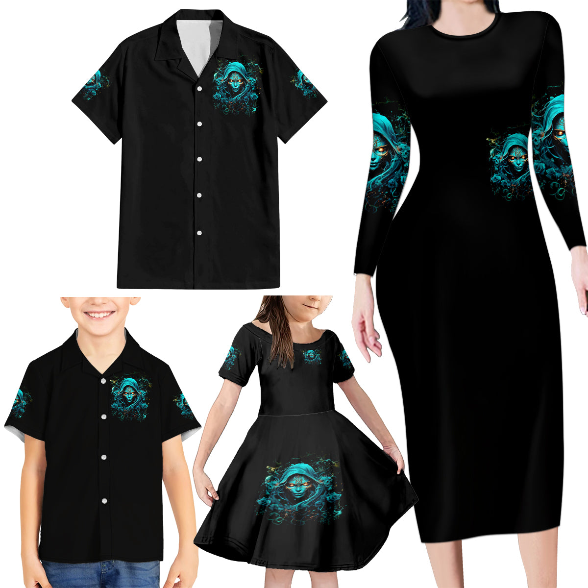 Lady Skull Family Matching Long Sleeve Bodycon Dress and Hawaiian Shirt Iam A Good Person But Don't Give Me Are To Show My Evil Side - Wonder Print Shop