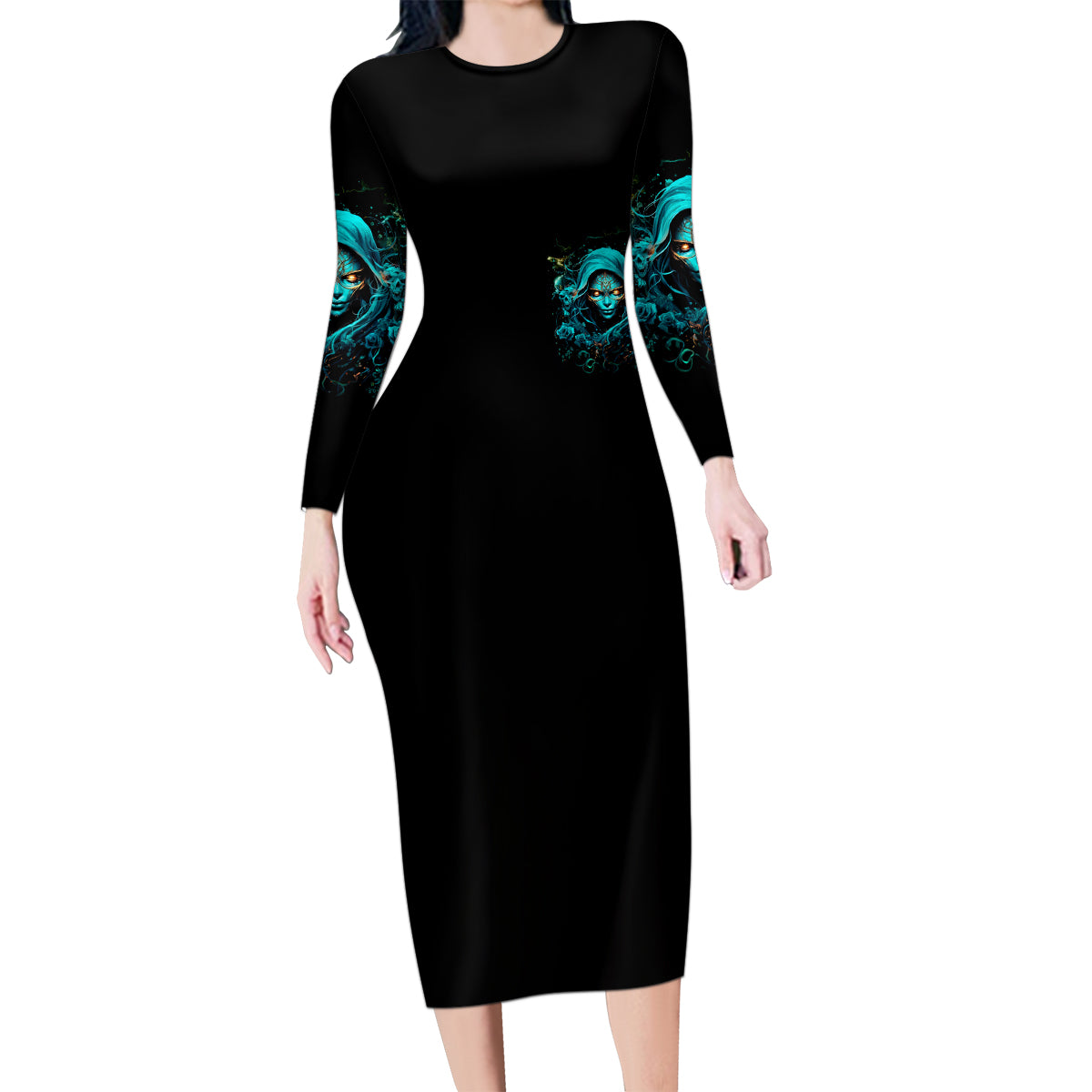 Lady Skull Family Matching Long Sleeve Bodycon Dress and Hawaiian Shirt Iam A Good Person But Don't Give Me Are To Show My Evil Side - Wonder Print Shop