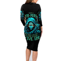 Lady Skull Family Matching Long Sleeve Bodycon Dress and Hawaiian Shirt Iam A Good Person But Don't Give Me Are To Show My Evil Side - Wonder Print Shop