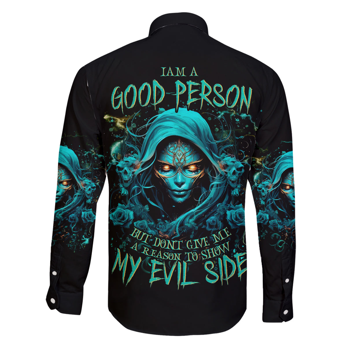 Lady Skull Family Matching Off Shoulder Long Sleeve Dress and Hawaiian Shirt Iam A Good Person But Don't Give Me Are To Show My Evil Side - Wonder Print Shop