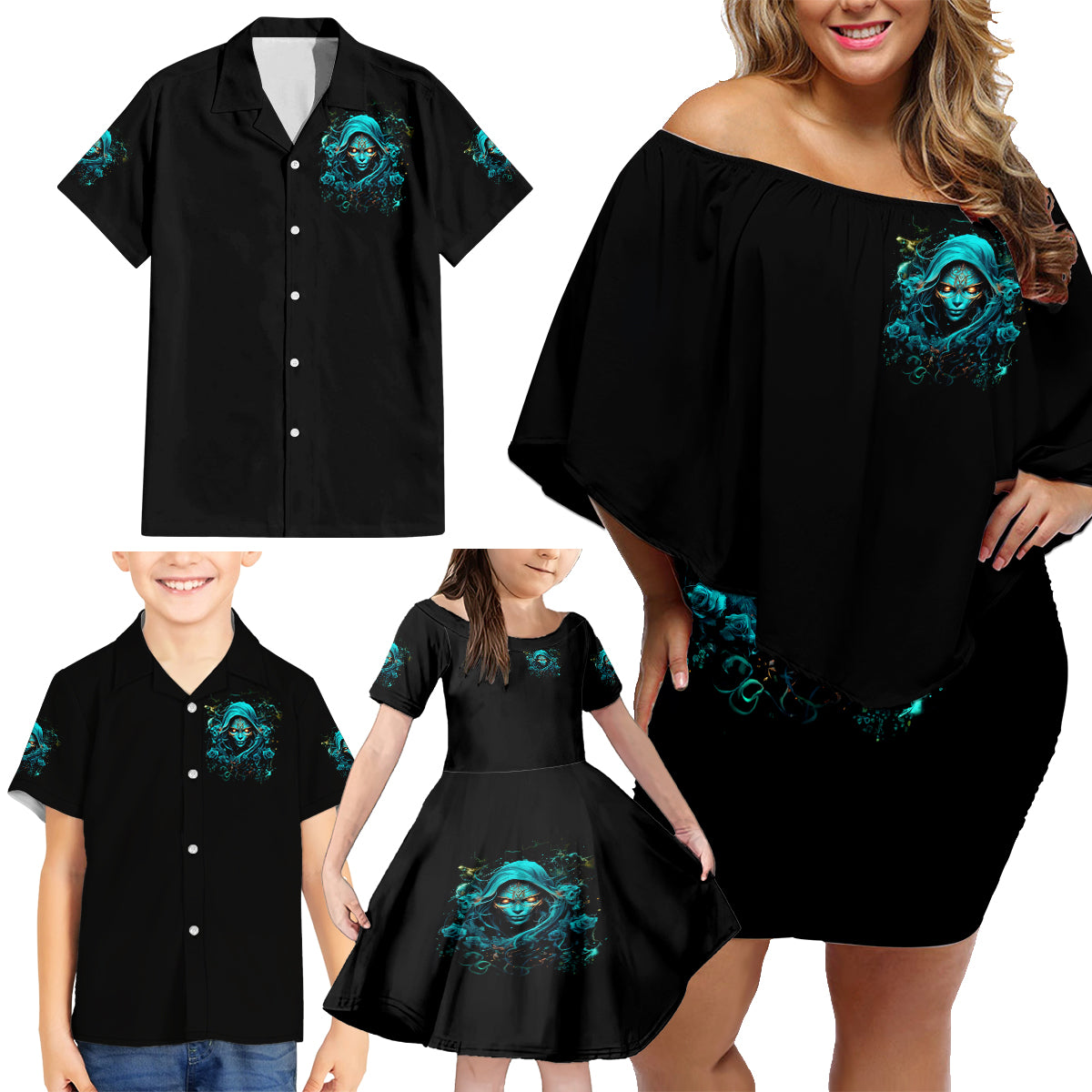 Lady Skull Family Matching Off Shoulder Short Dress and Hawaiian Shirt Iam A Good Person But Don't Give Me Are To Show My Evil Side - Wonder Print Shop