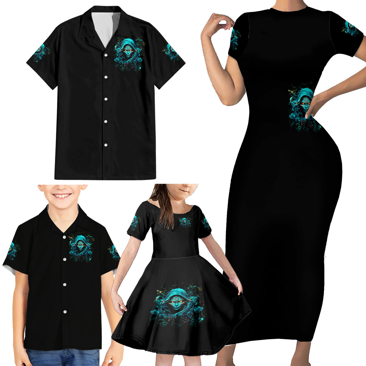 Lady Skull Family Matching Short Sleeve Bodycon Dress and Hawaiian Shirt Iam A Good Person But Don't Give Me Are To Show My Evil Side - Wonder Print Shop